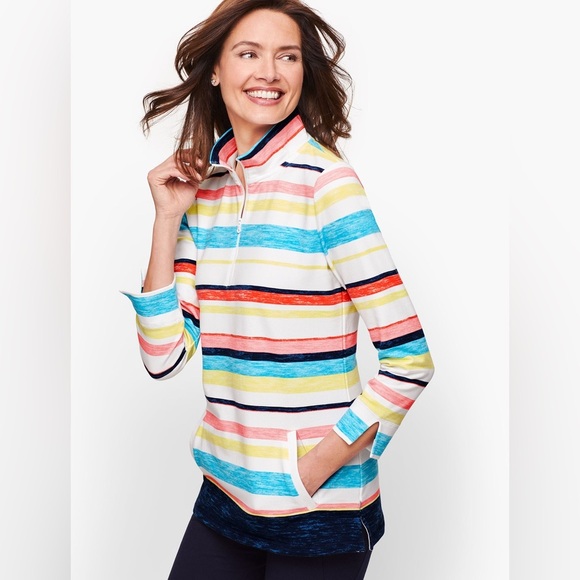 T by Talbots Womens Coastal Beach Sweatshirt Rainbow Striped Nautical Preppy S - Picture 1 of 9